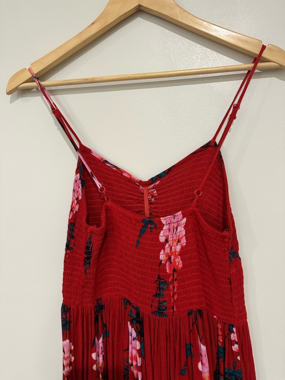 Free People Beau Red Floral Smocked Maxi Dress Small Boho Cottagecore - Picture 8 of 15